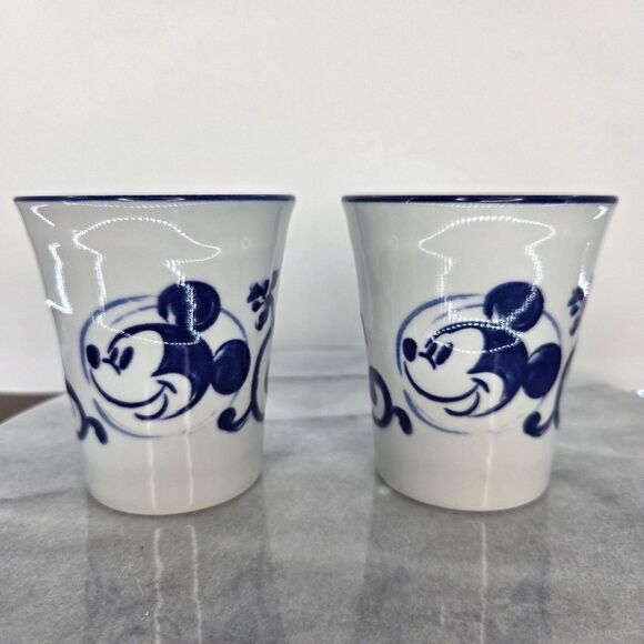 Tokyo Disney Resort Mickey Mouse Blue White Yunomi Tea Cups Pair Made in Japan - Picture 6 of 10